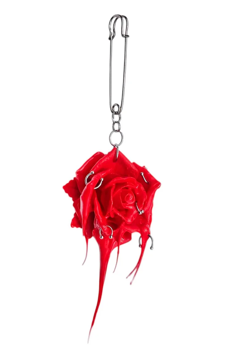RED PIERCED DRIP ROSE BAG CHARM — SSIK